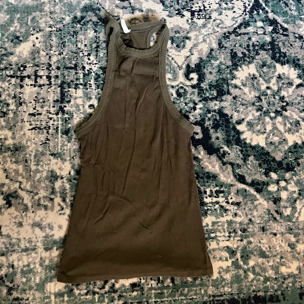Free People Intimates Olive Green Ribbed Tank Top
